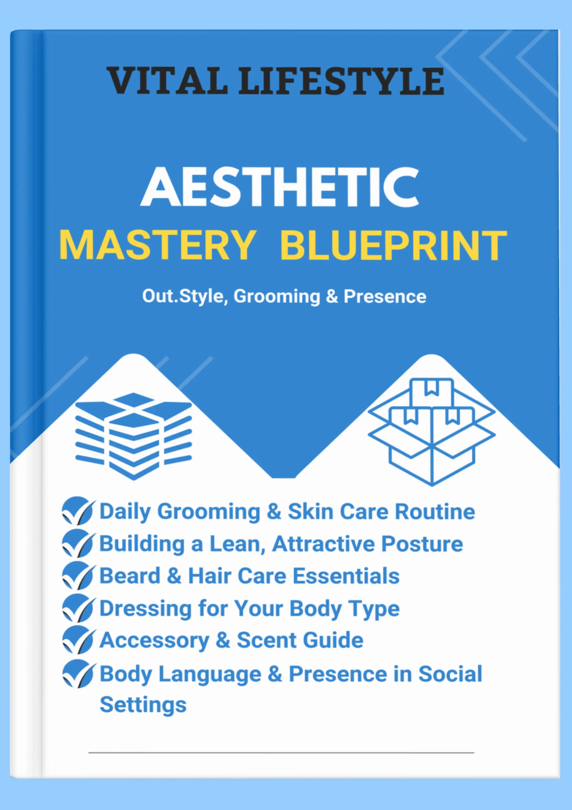 Book titled 'Aesthetic Mastery Blueprint' by Vital Lifestyle on a blue background