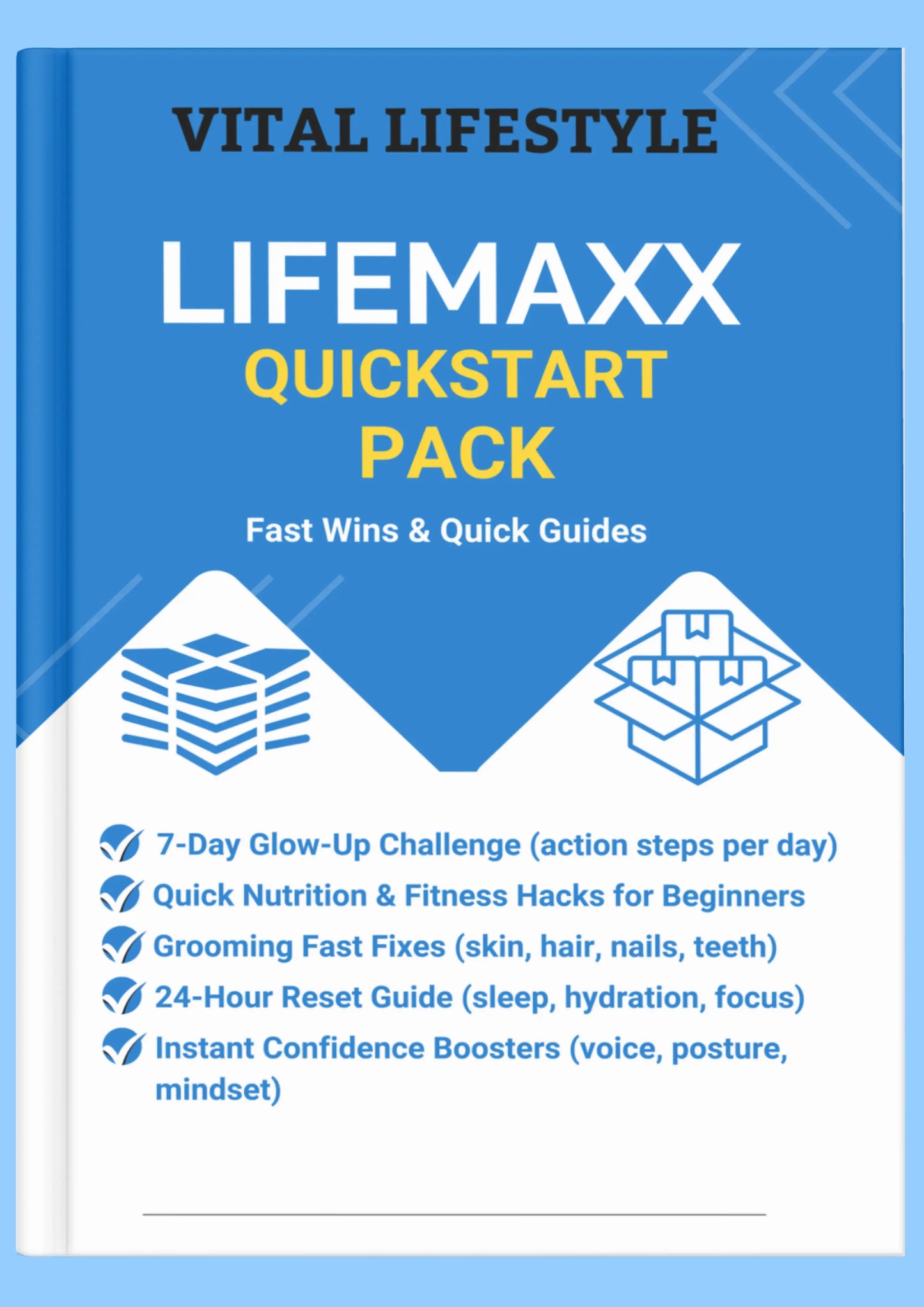 Vital Lifestyle Lifemaxx Quickstart Pack book on a blue background