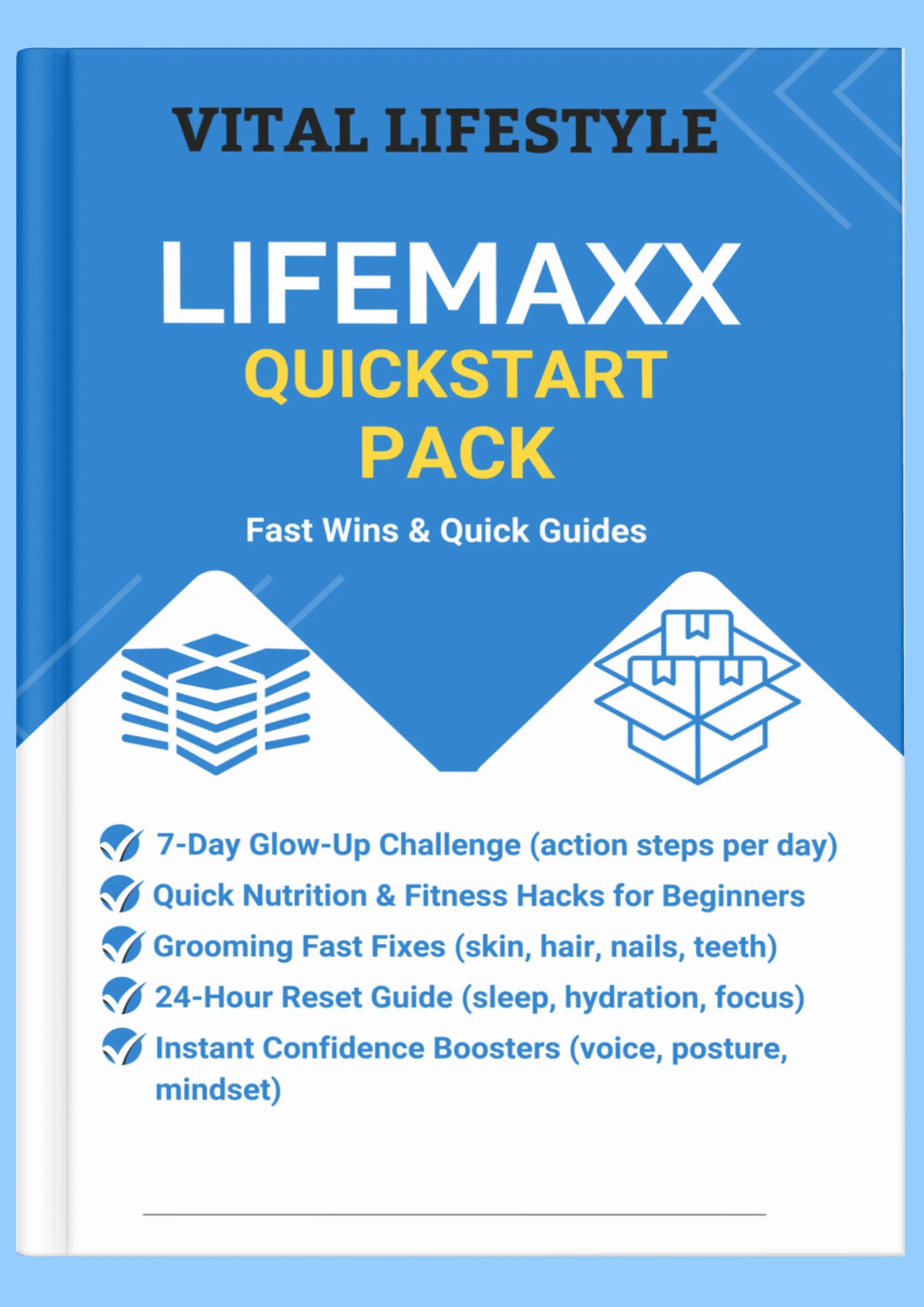 Vital Lifestyle Lifemaxx Quickstart Pack book on a blue background