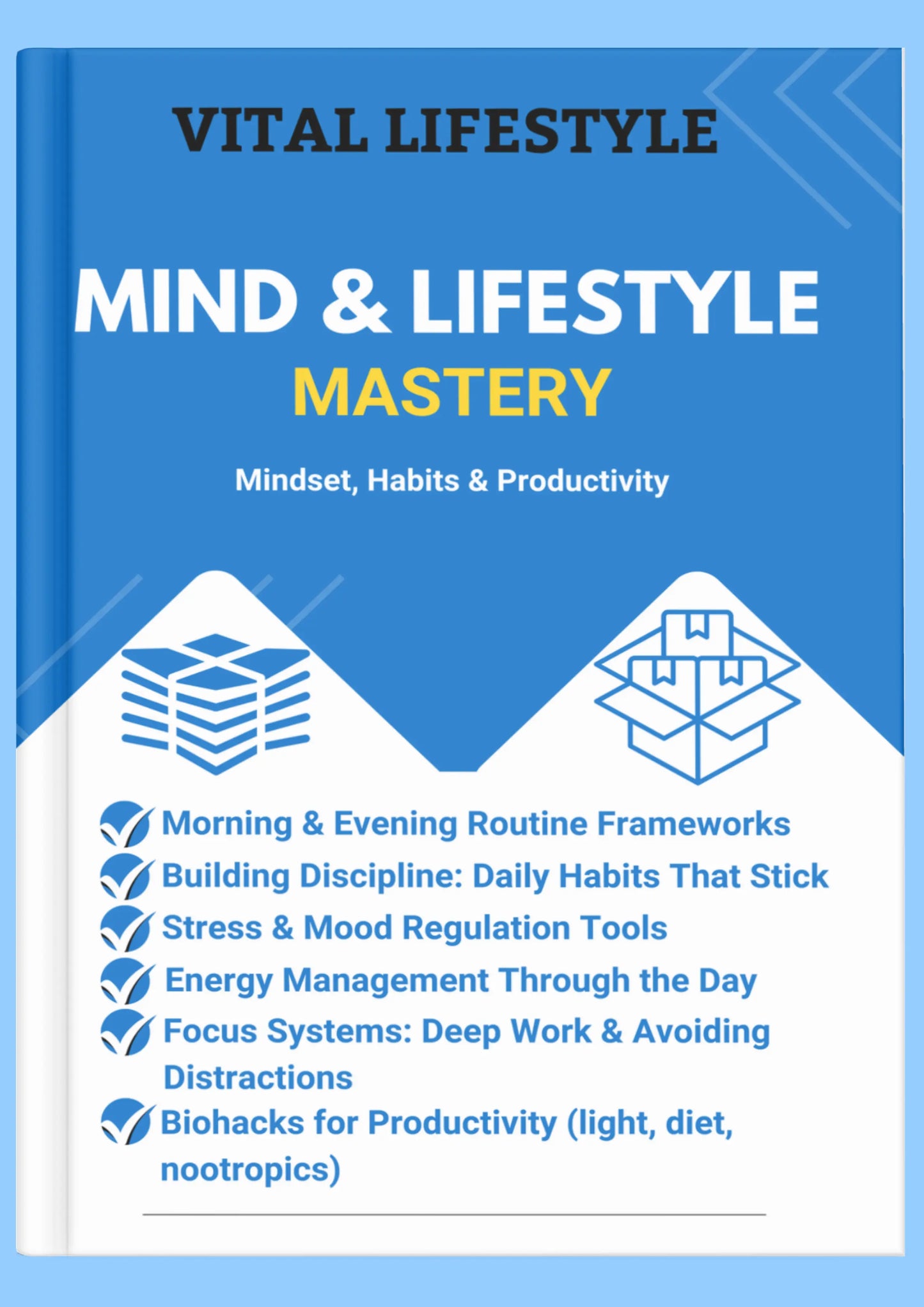 Book titled 'Mind & Lifestyle Mastery' by Vital Lifestyle on a blue background